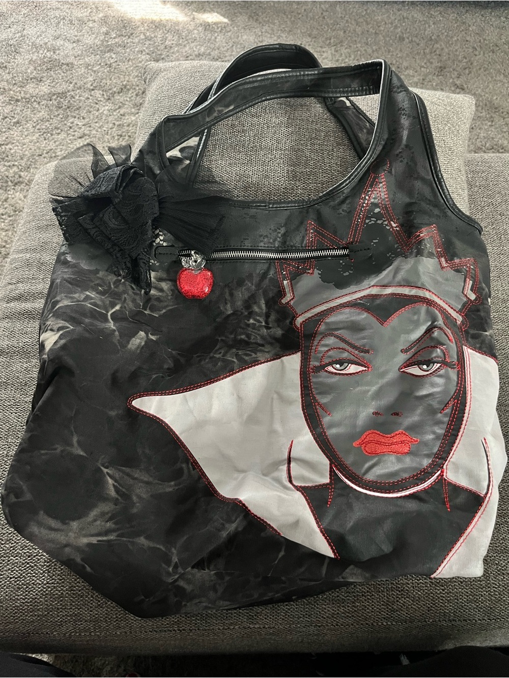 Like new Disney Black Graphic Evil Queen Tote Bag with Red Accent